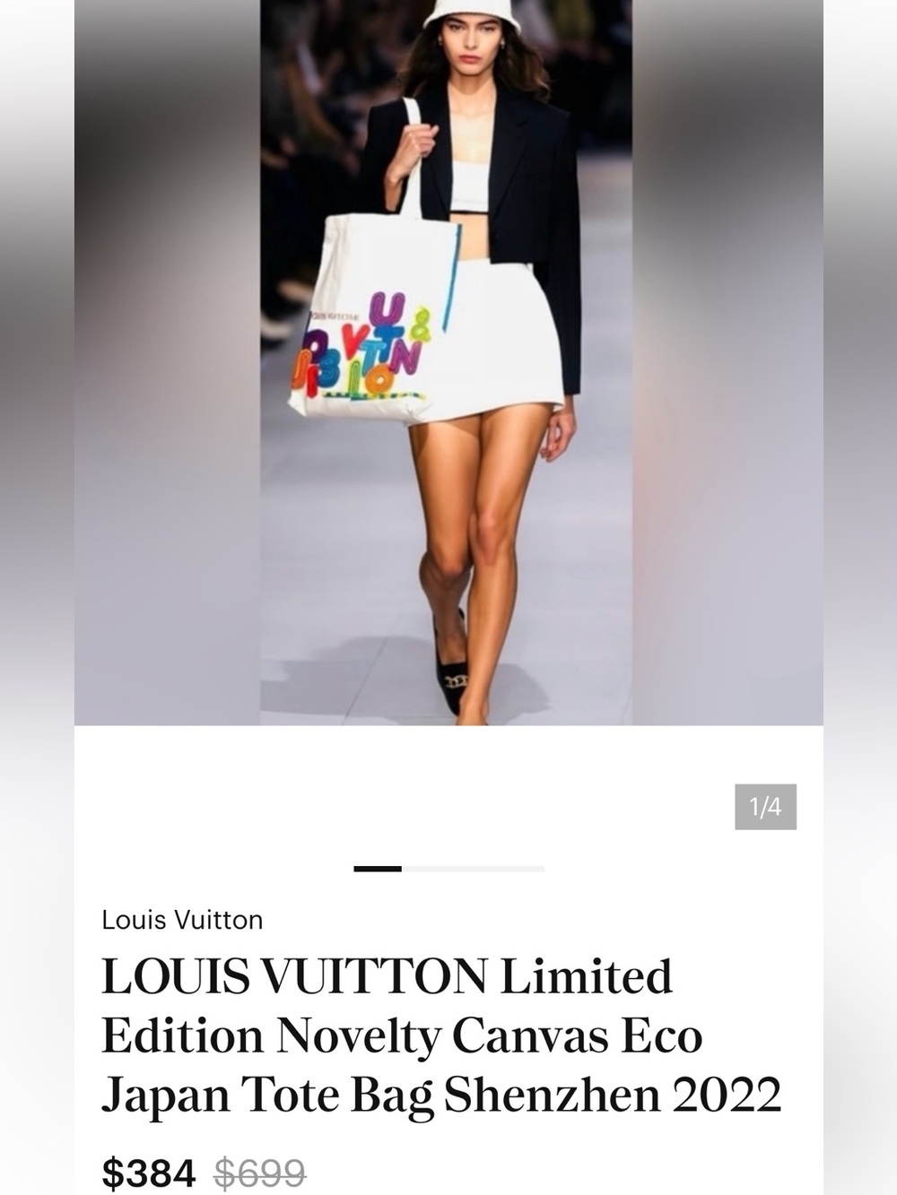 Louis Vuitton White Canvas Tote with LV Graphics - Picture 4 of 7